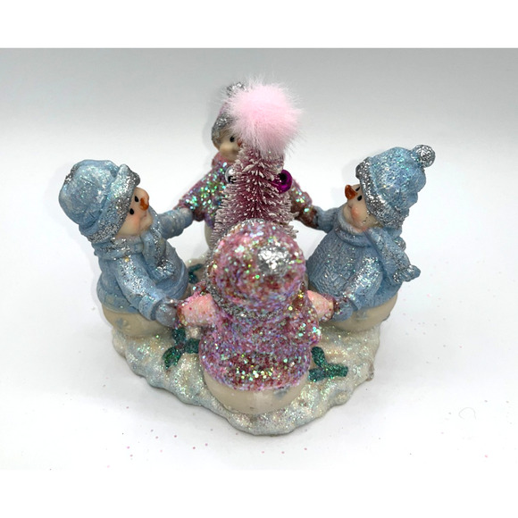 Vintage Four Pastel Pink Blue Snowmen & Pink Bottle Brush Tree Faux Fur OMG OOAK - Picture 13 of 16